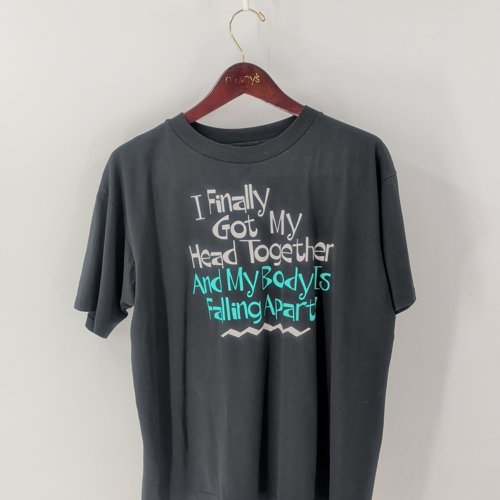 Vtg Hanes Fifty-Fifty Short Sleeve‎ Crew Neck Graphic Print T Shirt Black Size L